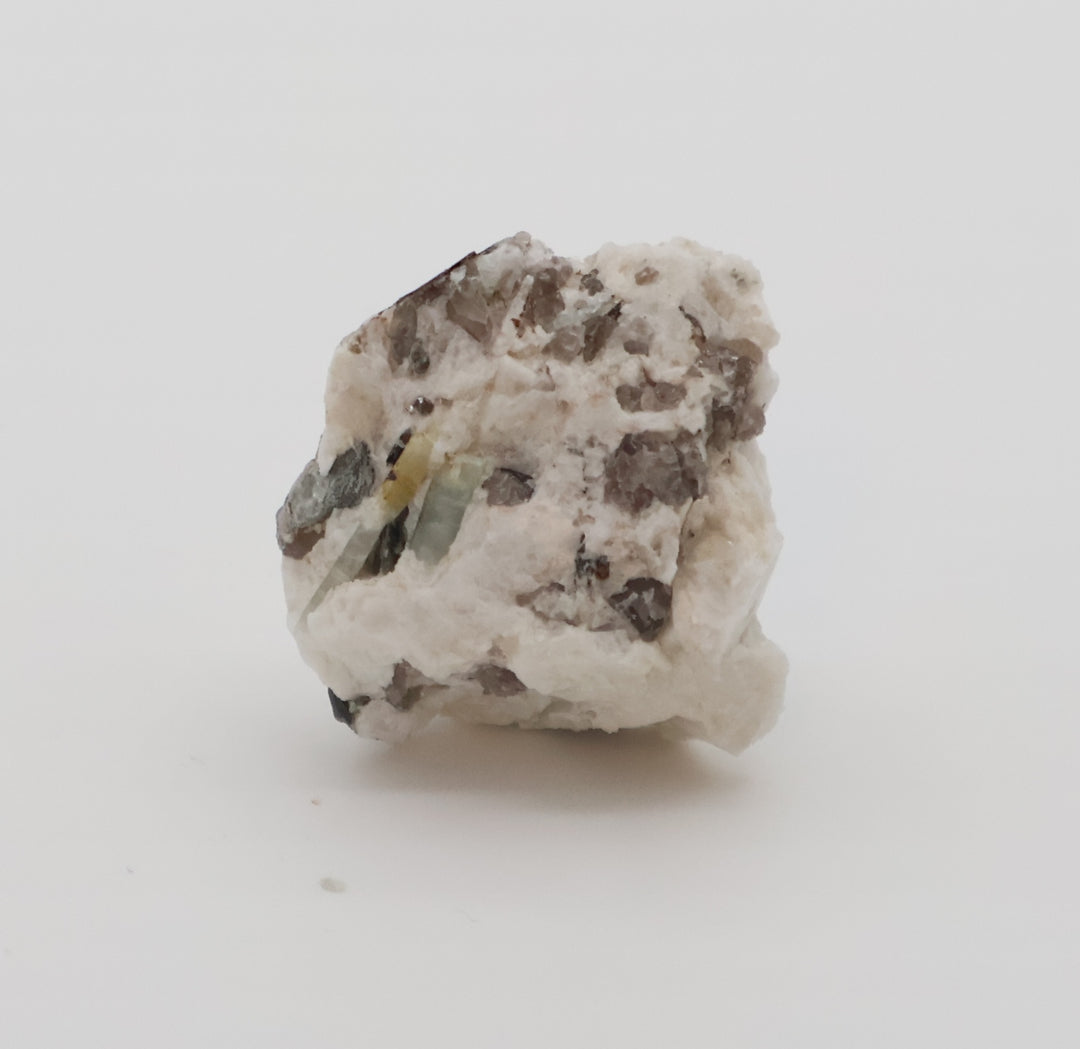 Aquamarine and Bi-Colour Beryl with Mica, Smoky Quartz, on Feldspar