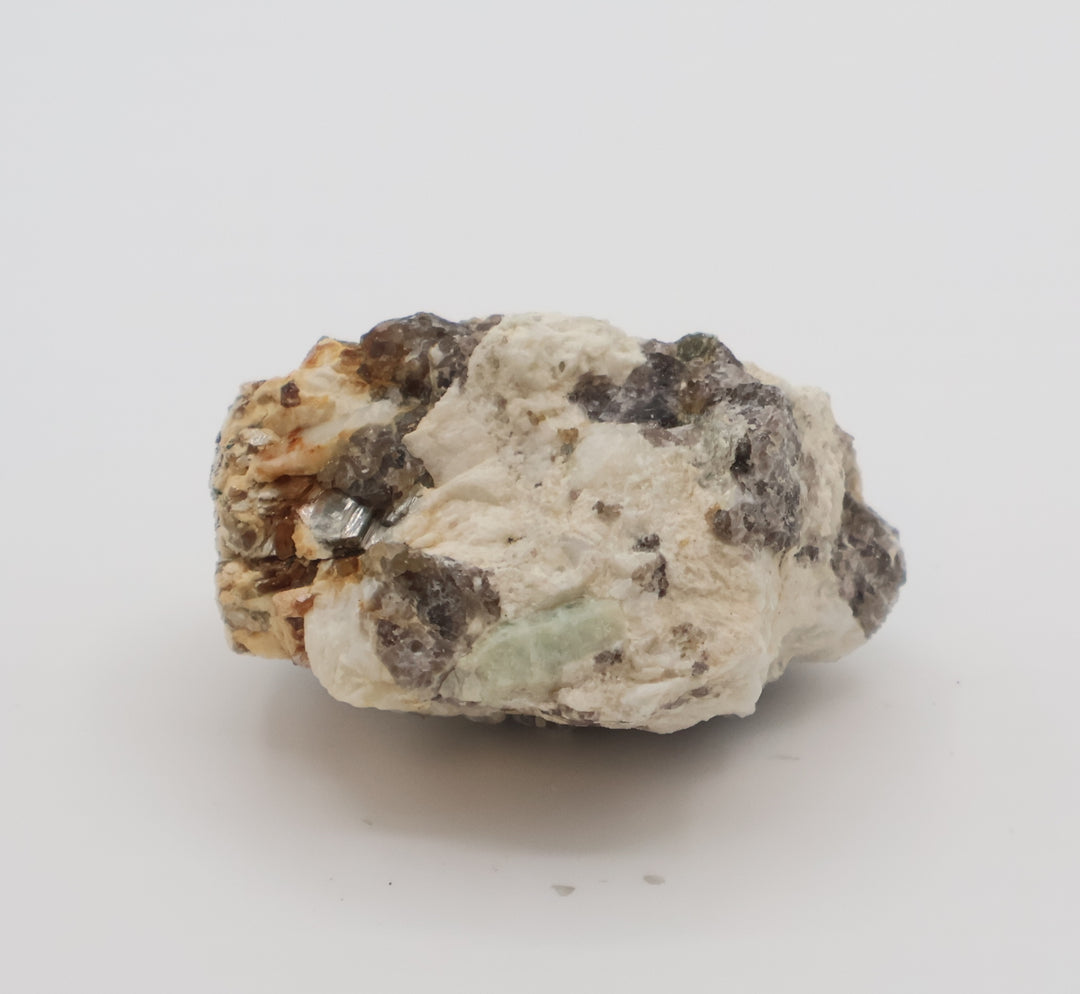 Aquamarine with Mica on Smoky Quartz and Feldspar