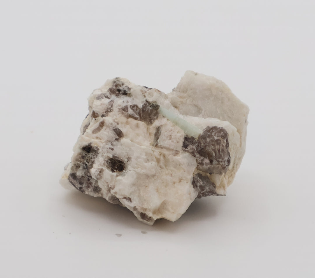 Aquamarine with Mica on Smoky Quartz and Feldspar