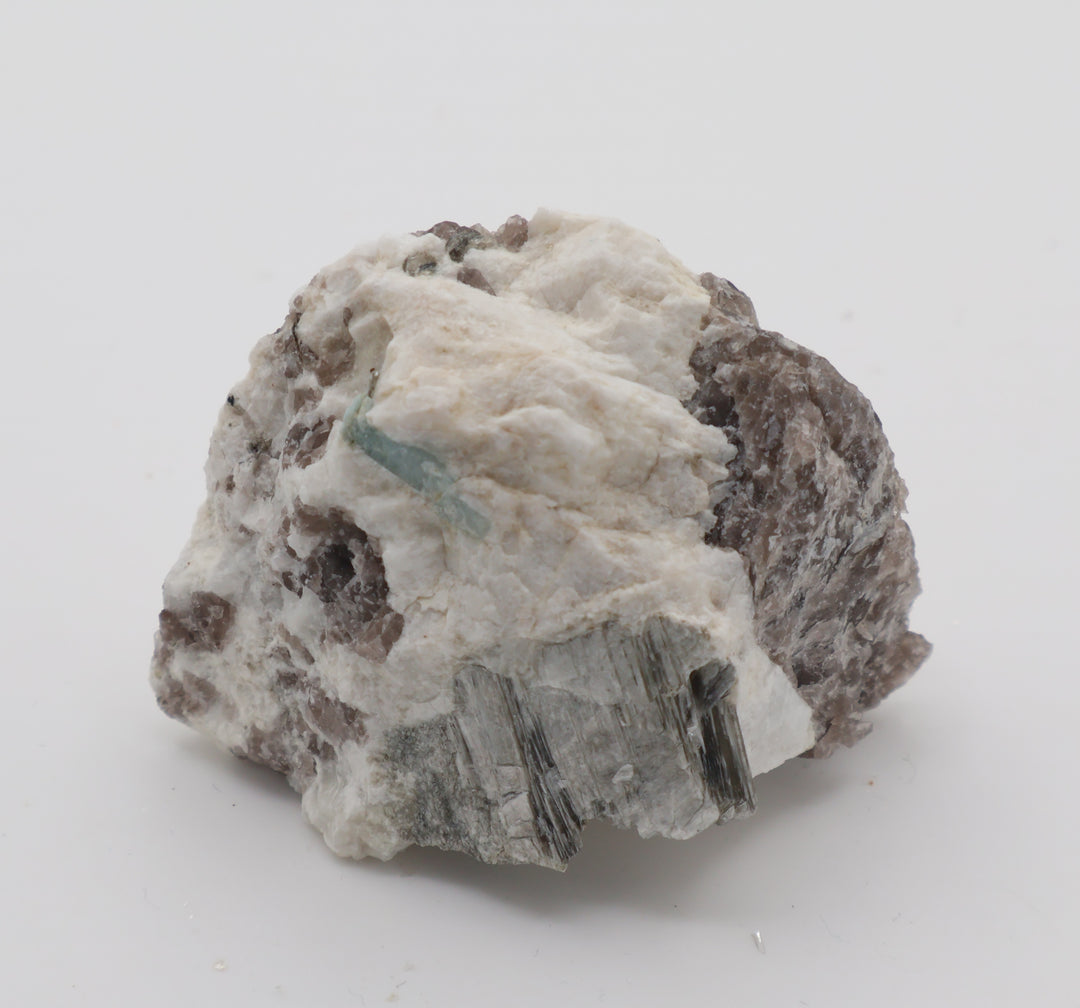 Aquamarine with Mica on Smoky Quartz and Feldspar