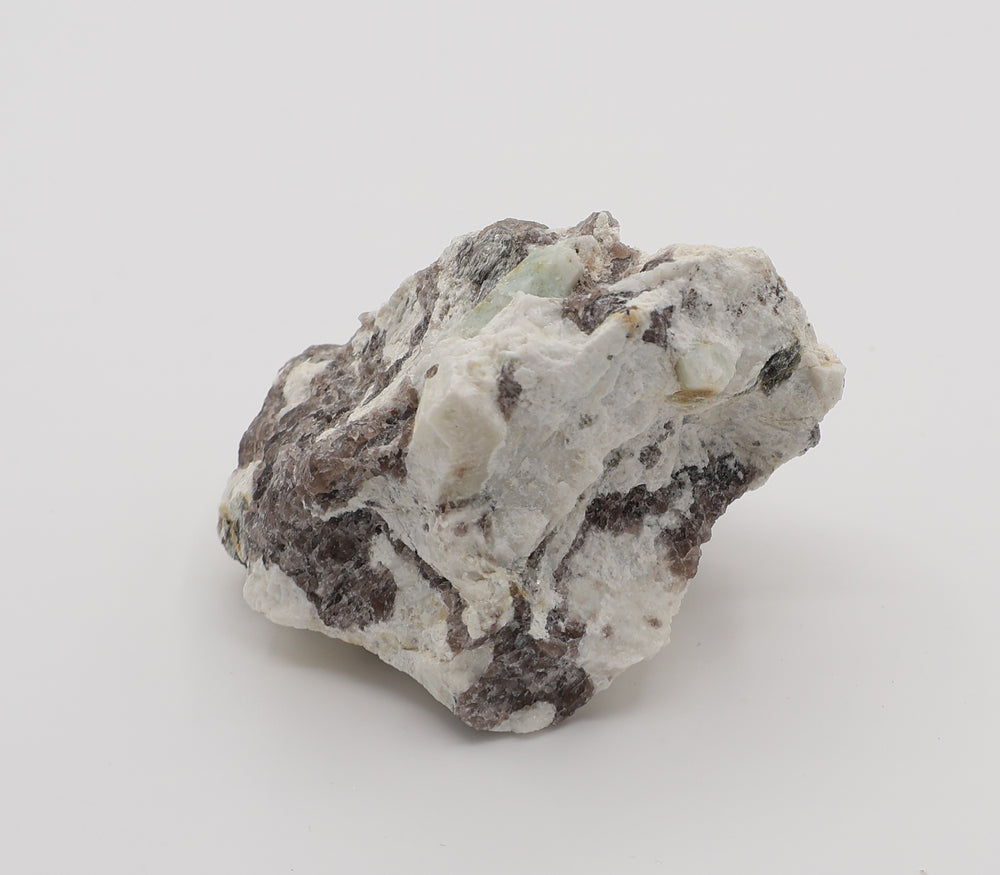 Aquamarine with Mica on Smoky Quartz and Feldspar