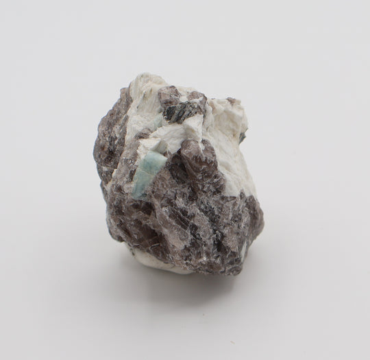 Aquamarine with Mica on Smoky Quartz and Feldspar