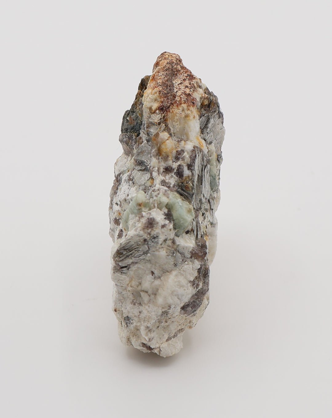 Aquamarine with Mica and Smoky Quartz on Feldspar