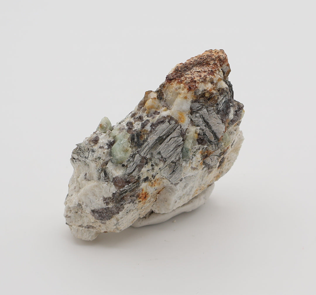 Aquamarine with Mica and Smoky Quartz on Feldspar