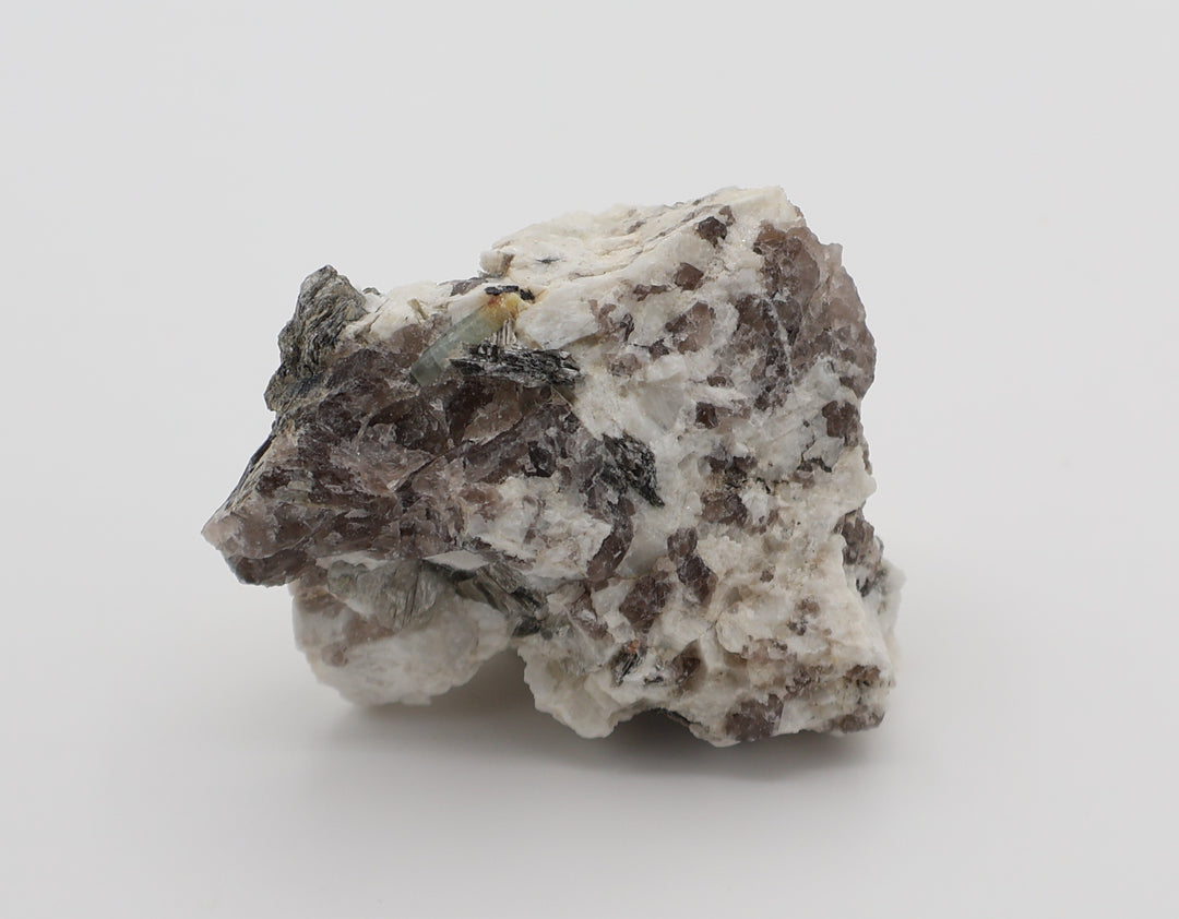 Bi-Colour Beryl with Hematite and Mica on Smoky Quartz and Feldspar