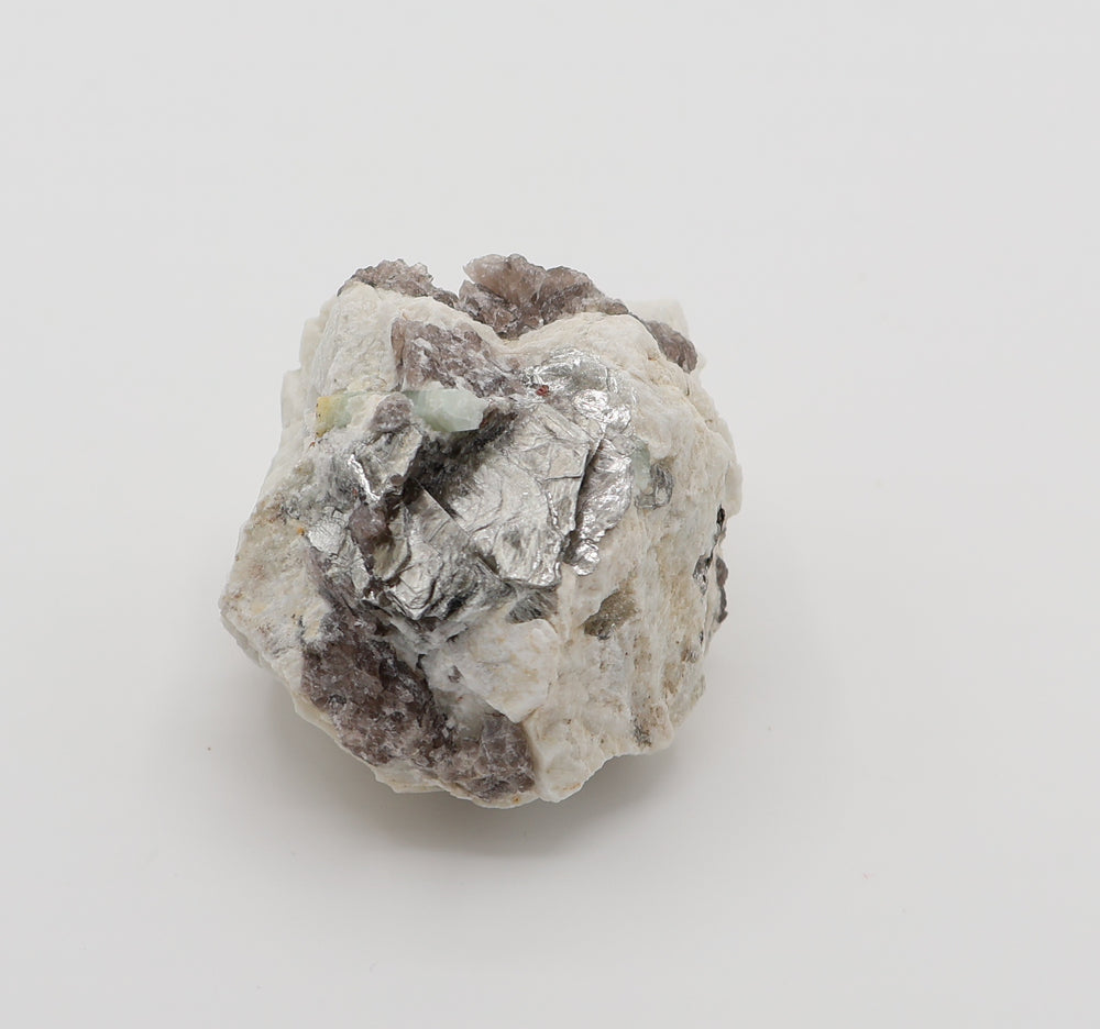 Aquamarine with Mica on Smoky Quartz and Feldspar