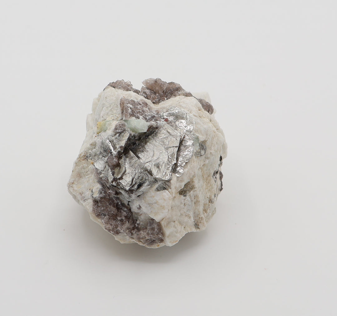 Aquamarine with Mica on Smoky Quartz and Feldspar