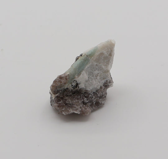 Aquamarine with Mica on Smoky Quartz and Feldspar