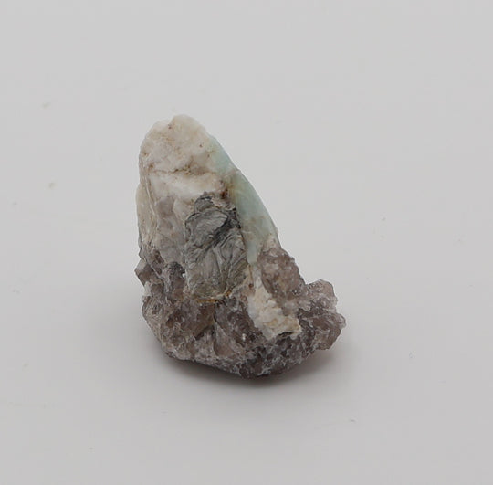 Aquamarine with Mica on Smoky Quartz and Feldspar