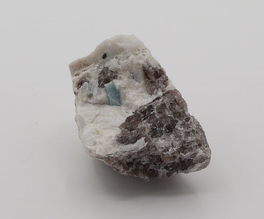 Aquamarine with Mica on Smoky Quartz and Feldspar