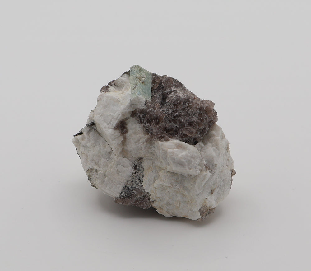 Aquamarine with Mica on Smoky Quartz and Feldspar