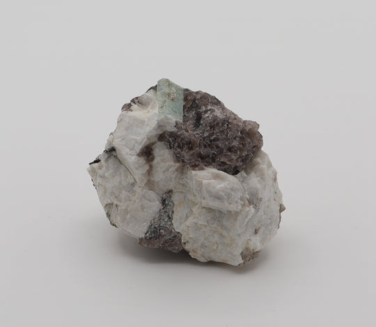 Aquamarine with Mica on Smoky Quartz and Feldspar