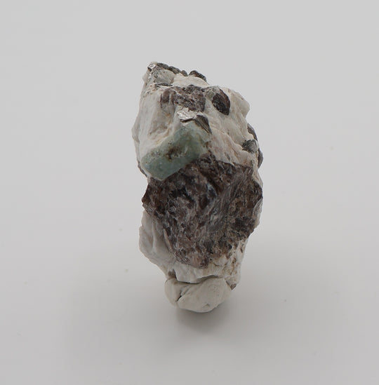 Aquamarine with Mica on Smoky Quartz and Feldspar