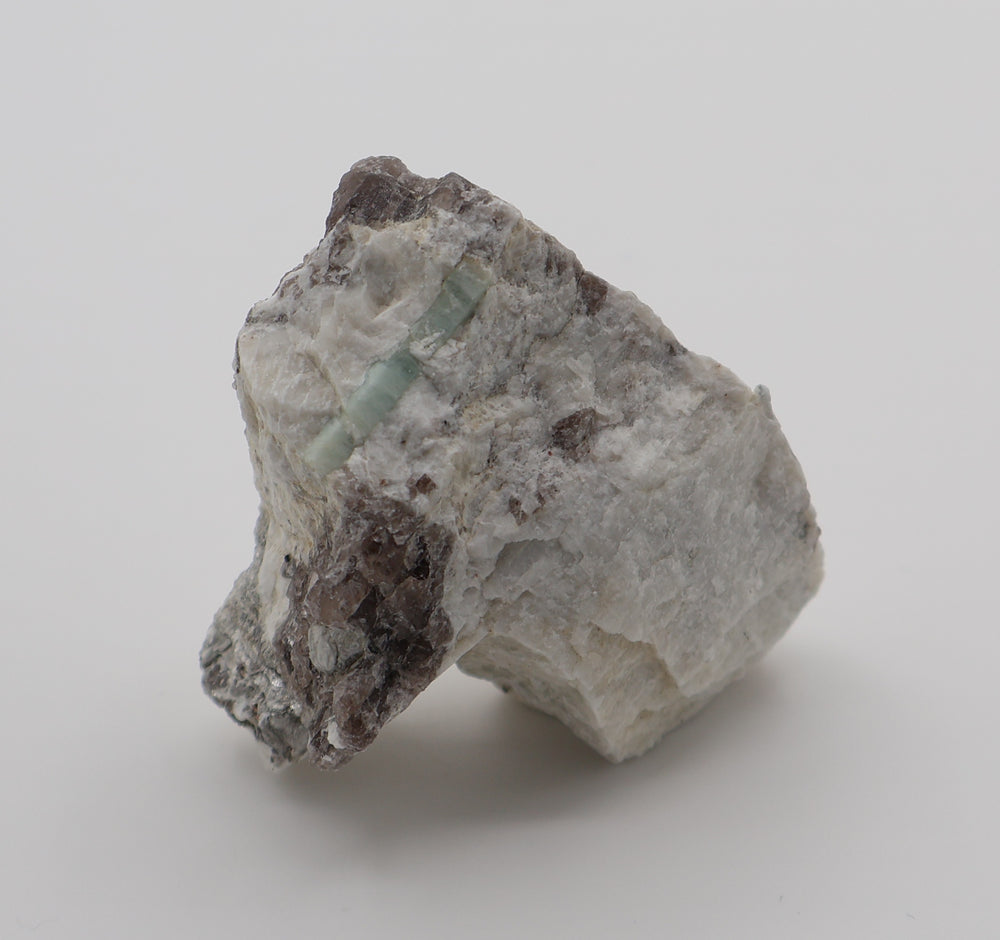 Aquamarine with Mica on Smoky Quartz and Feldspar