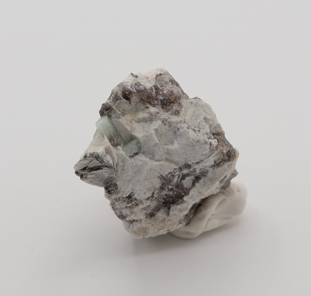 Aquamarine with Mica on Smoky Quartz and Feldspar