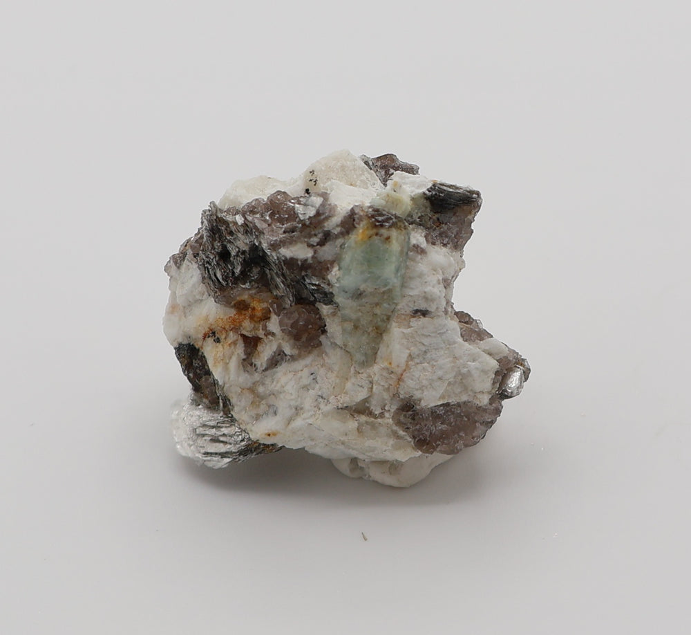 Sceptered Aquamarine on Mica, Smoky Quartz, Feldspar