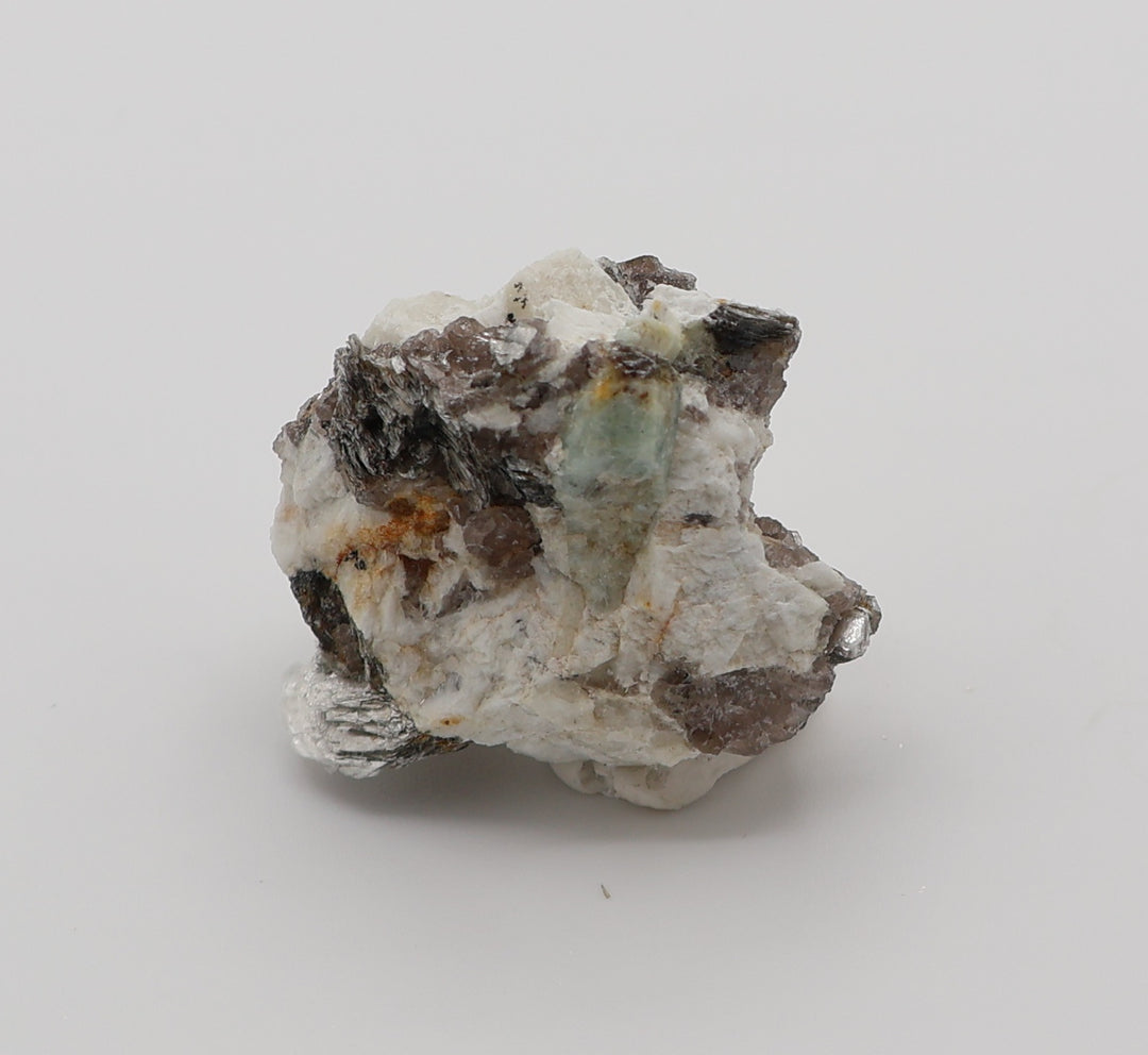 Sceptered Aquamarine on Mica, Smoky Quartz, Feldspar