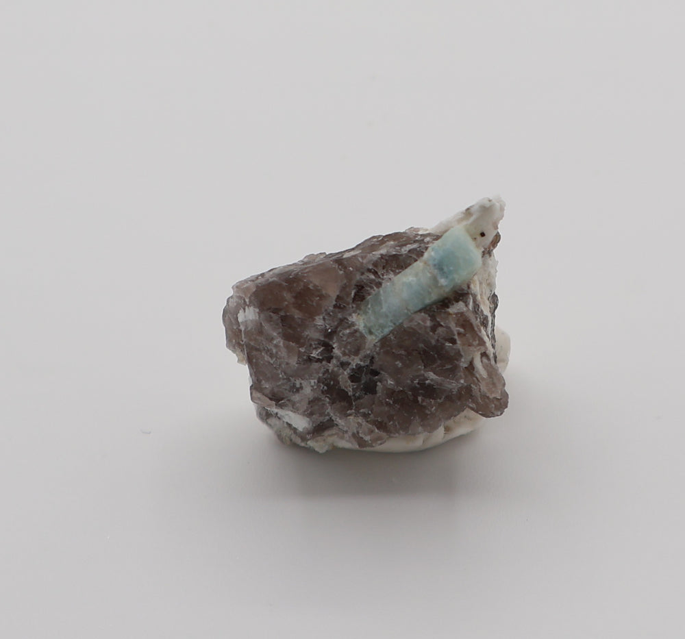 Sceptered Aquamarine with Mica on Smoky Quartz and Feldspar