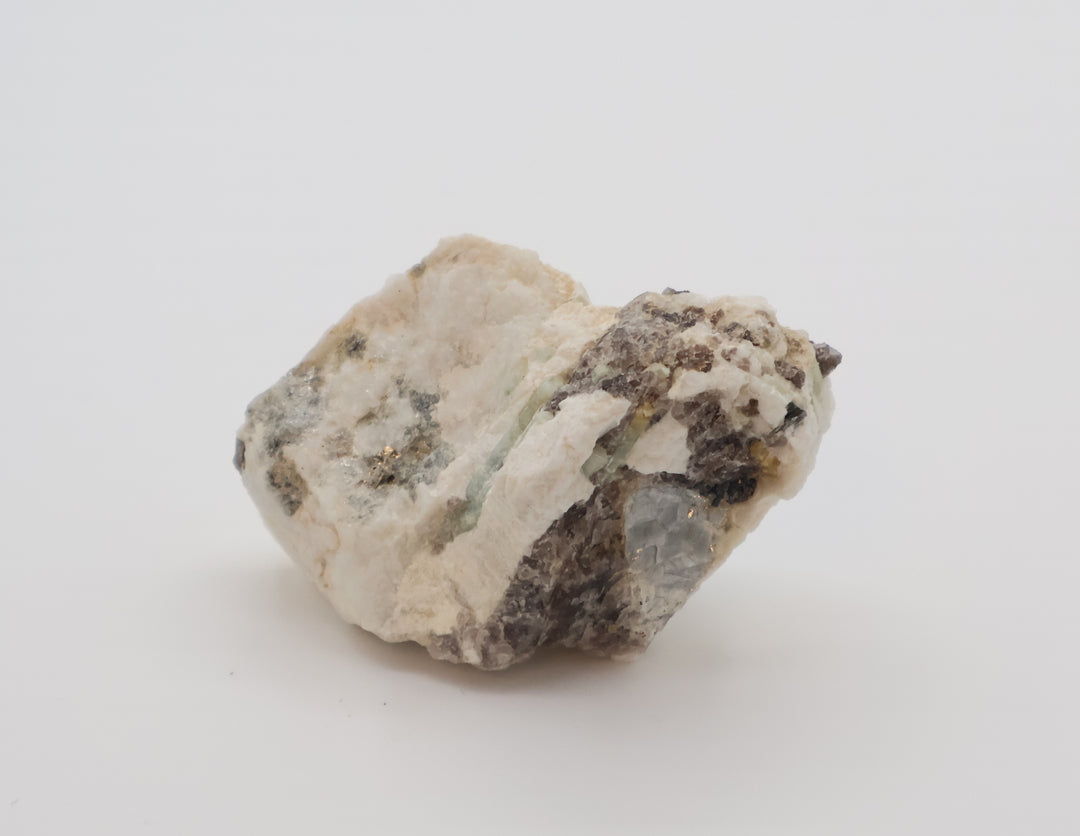 Aquamarine and Bi-Colour Beryl with Mica, Smoky Quartz, on Feldspar