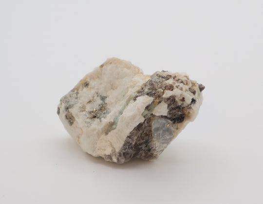 Aquamarine and Bi-Colour Beryl with Mica, Smoky Quartz, on Feldspar