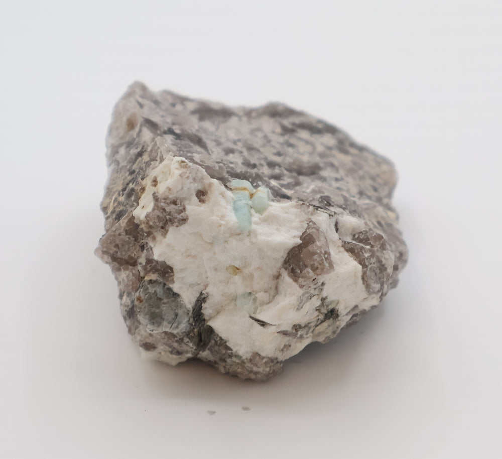 Aquamarine with Mica on Smoky Quartz and Feldspar