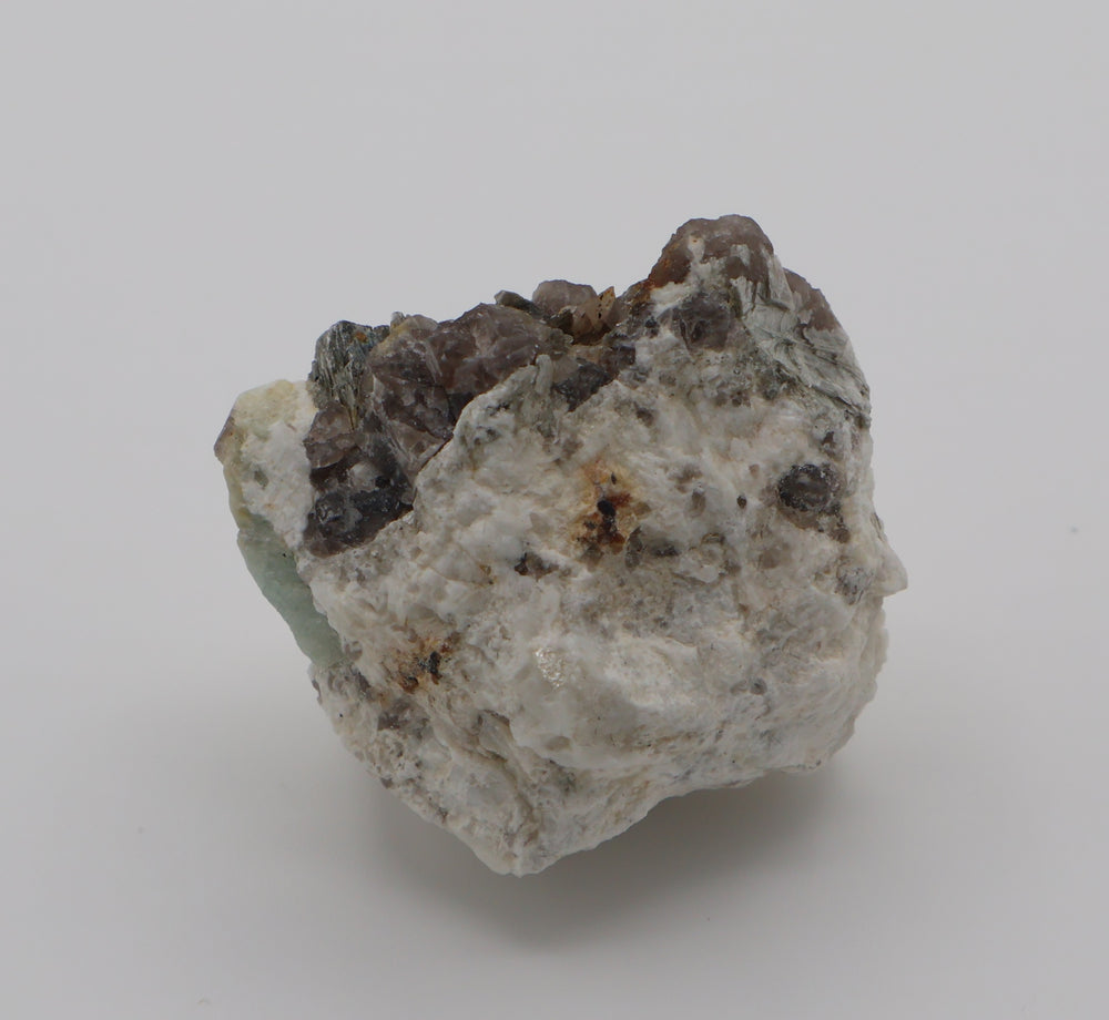 Aquamarine with Mica on Smoky Quartz and Feldspar