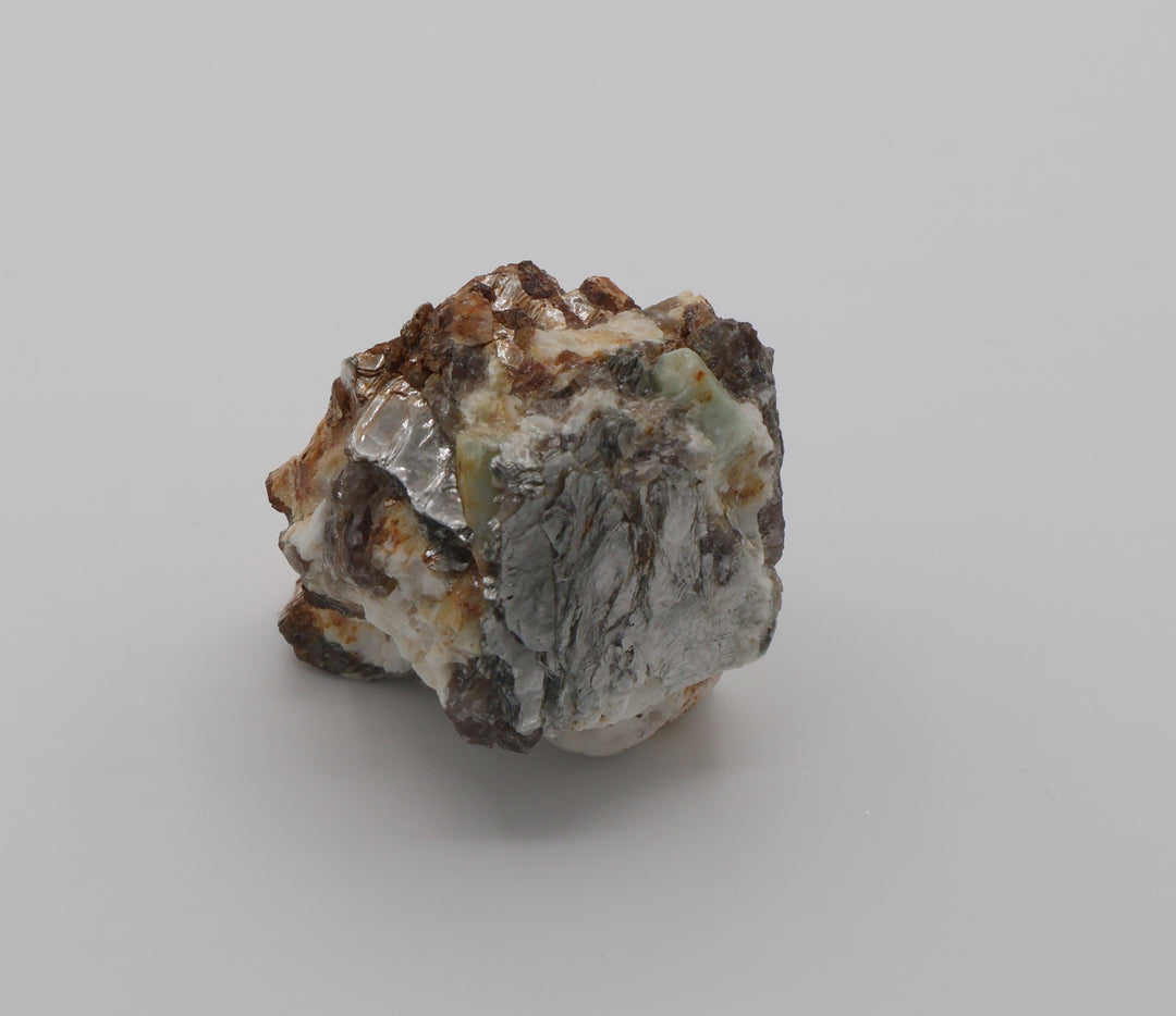 Aquamarine on Mica, Smoky Quartz, Feldspar