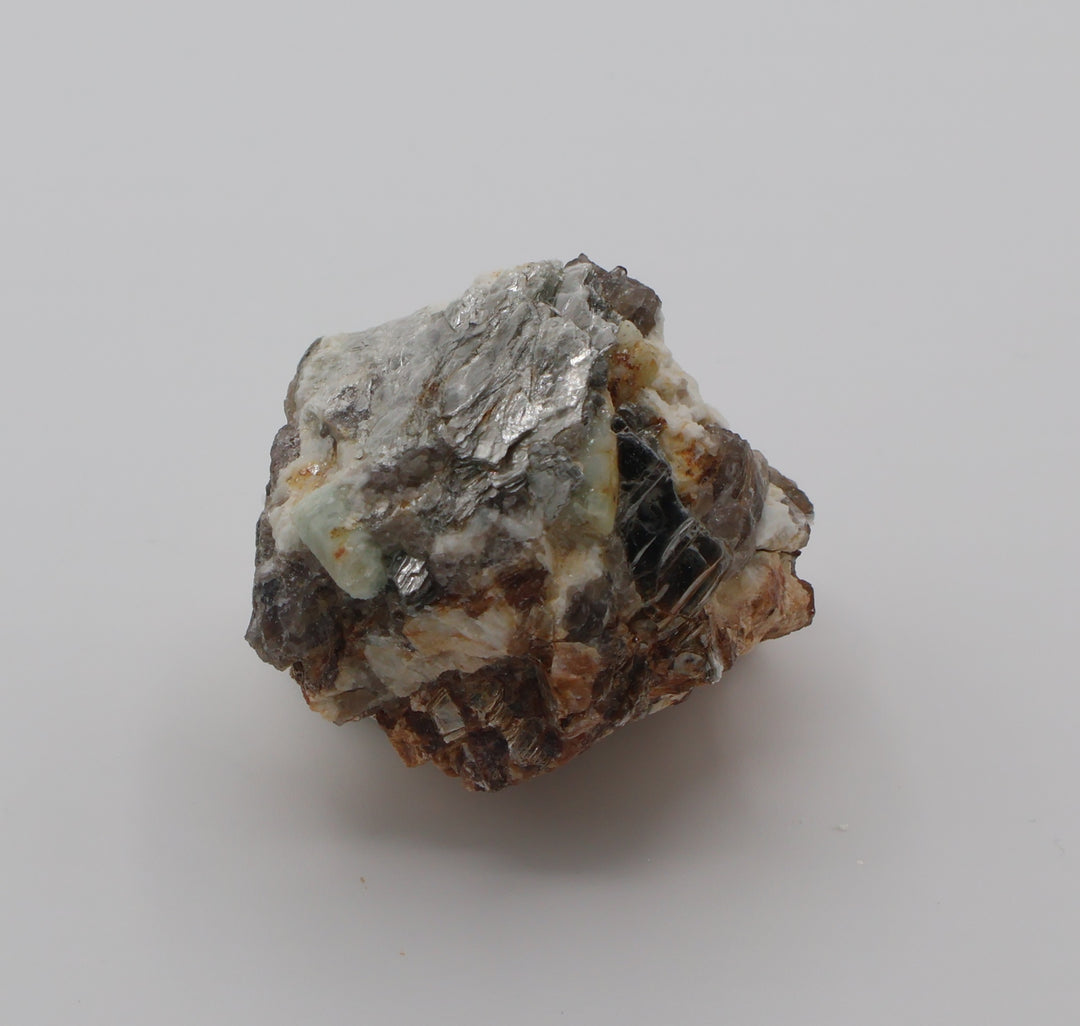 Aquamarine on Mica, Smoky Quartz, Feldspar