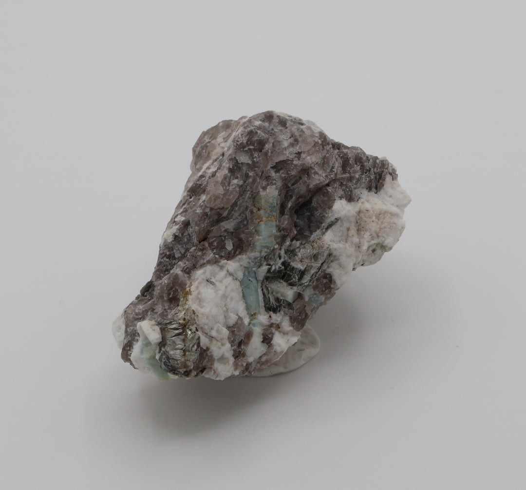 Aquamarine with Mica on Smoky Quartz and Feldspar