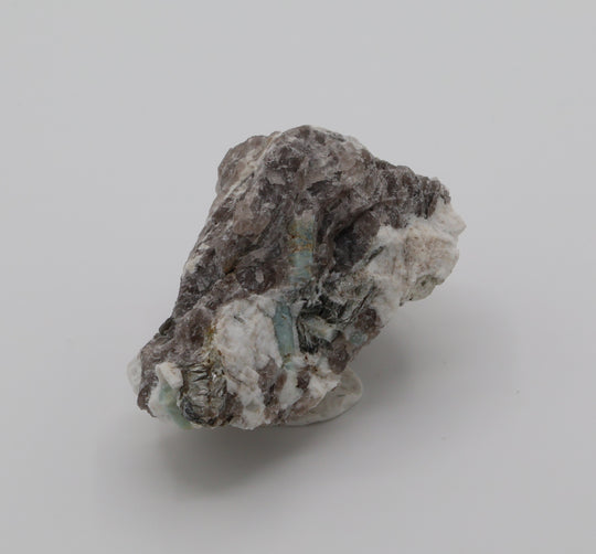 Aquamarine with Mica on Smoky Quartz and Feldspar