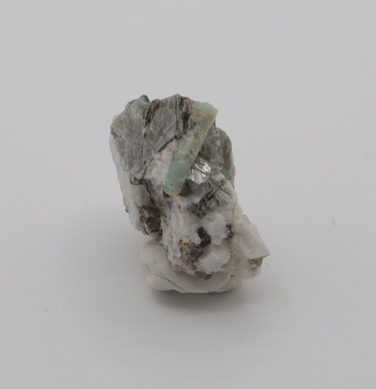 Aquamarine on Mica, Smoky Quartz, Feldspar