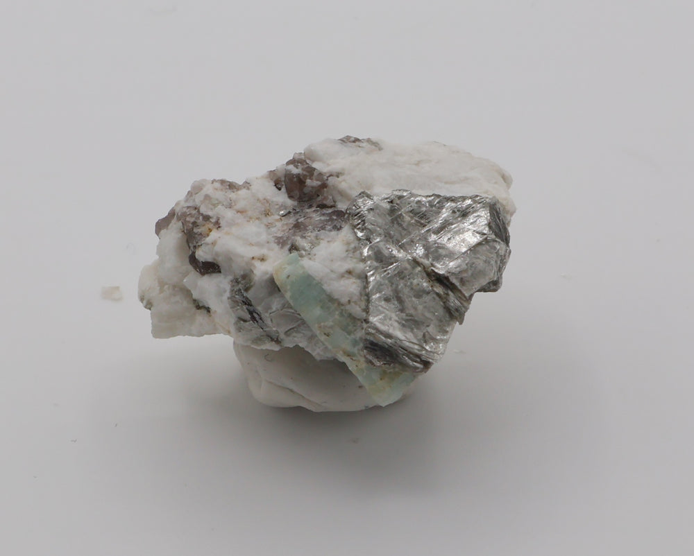 Aquamarine on Mica, Smoky Quartz, Feldspar