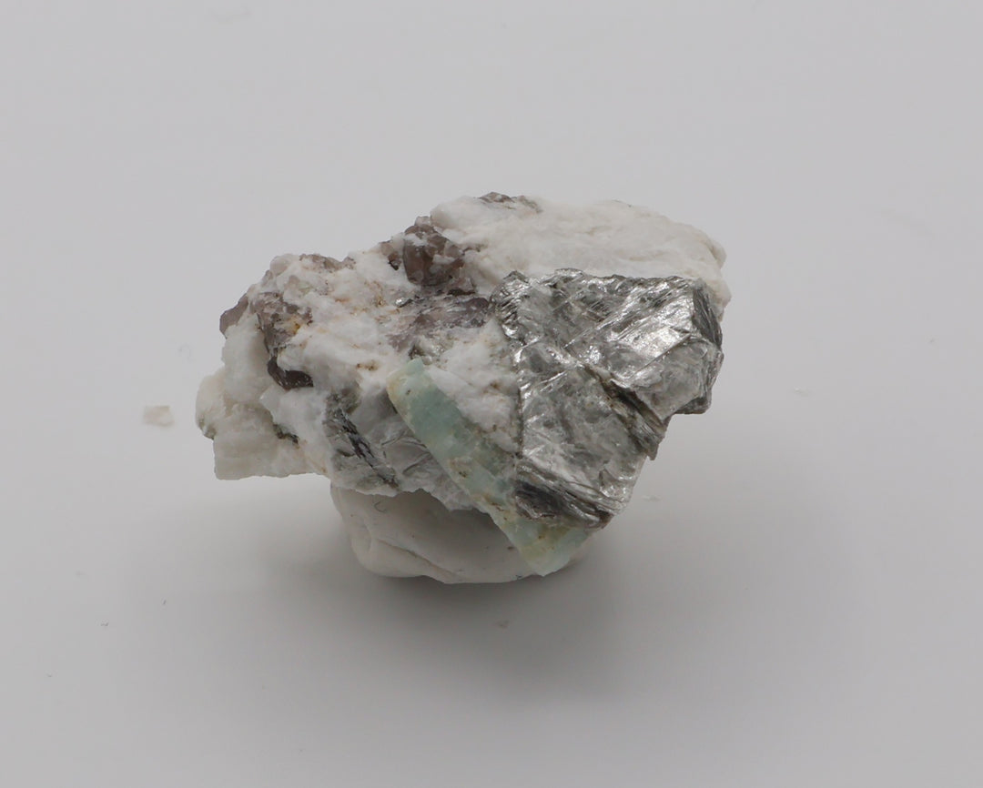 Aquamarine on Mica, Smoky Quartz, Feldspar