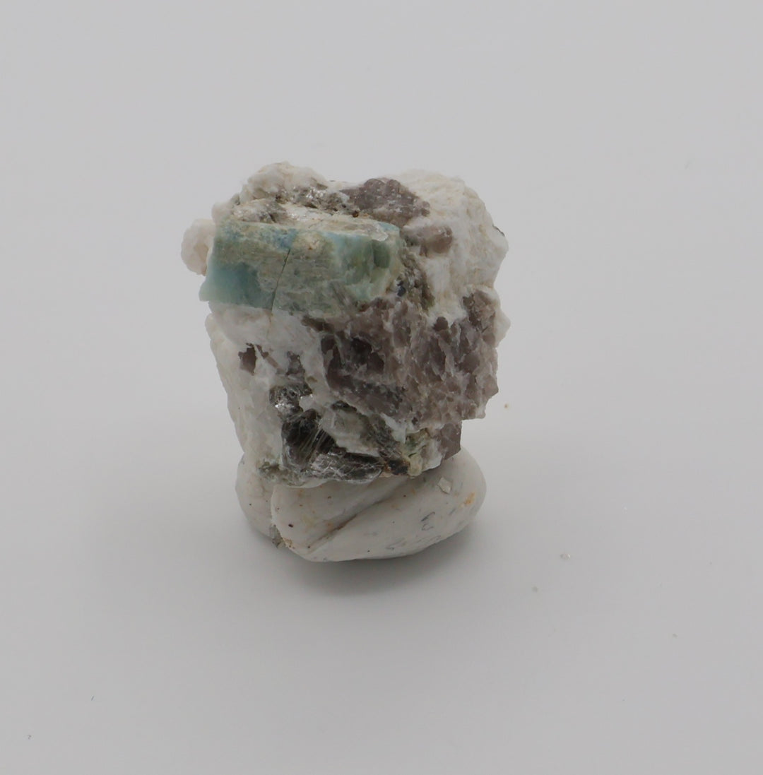 Aquamarine with Mica and Smoky Quartz on Feldspar