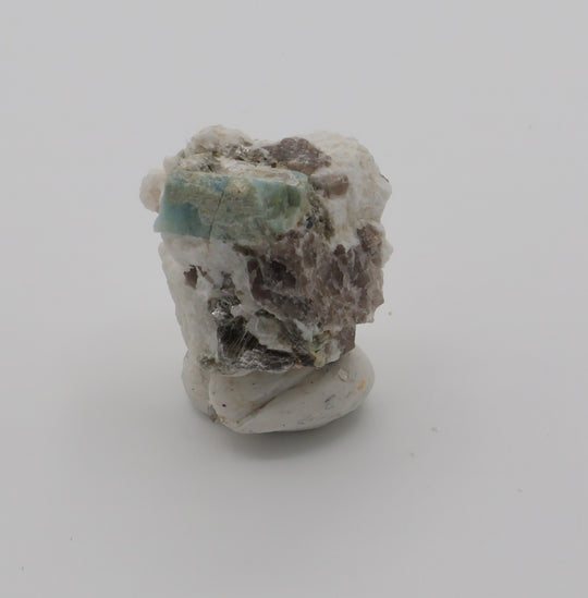 Aquamarine with Mica and Smoky Quartz on Feldspar