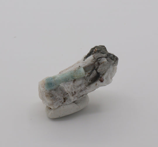 Sceptered Aquamarine with Spessartine Garnet and Mica on Feldspar