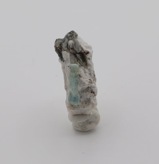 Sceptered Aquamarine with Spessartine Garnet and Mica on Feldspar
