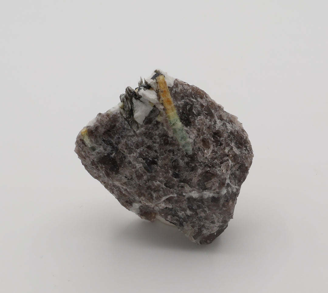 Bi-Colour Beryl with Hematite,  Mica, Feldspar, on Smoky Quartz