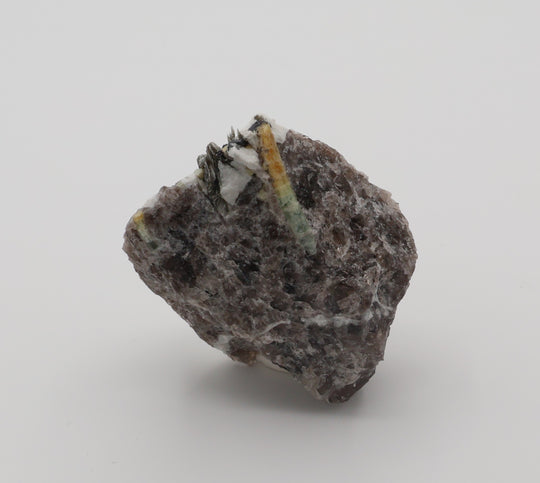 Bi-Colour Beryl with Hematite,  Mica, Feldspar, on Smoky Quartz