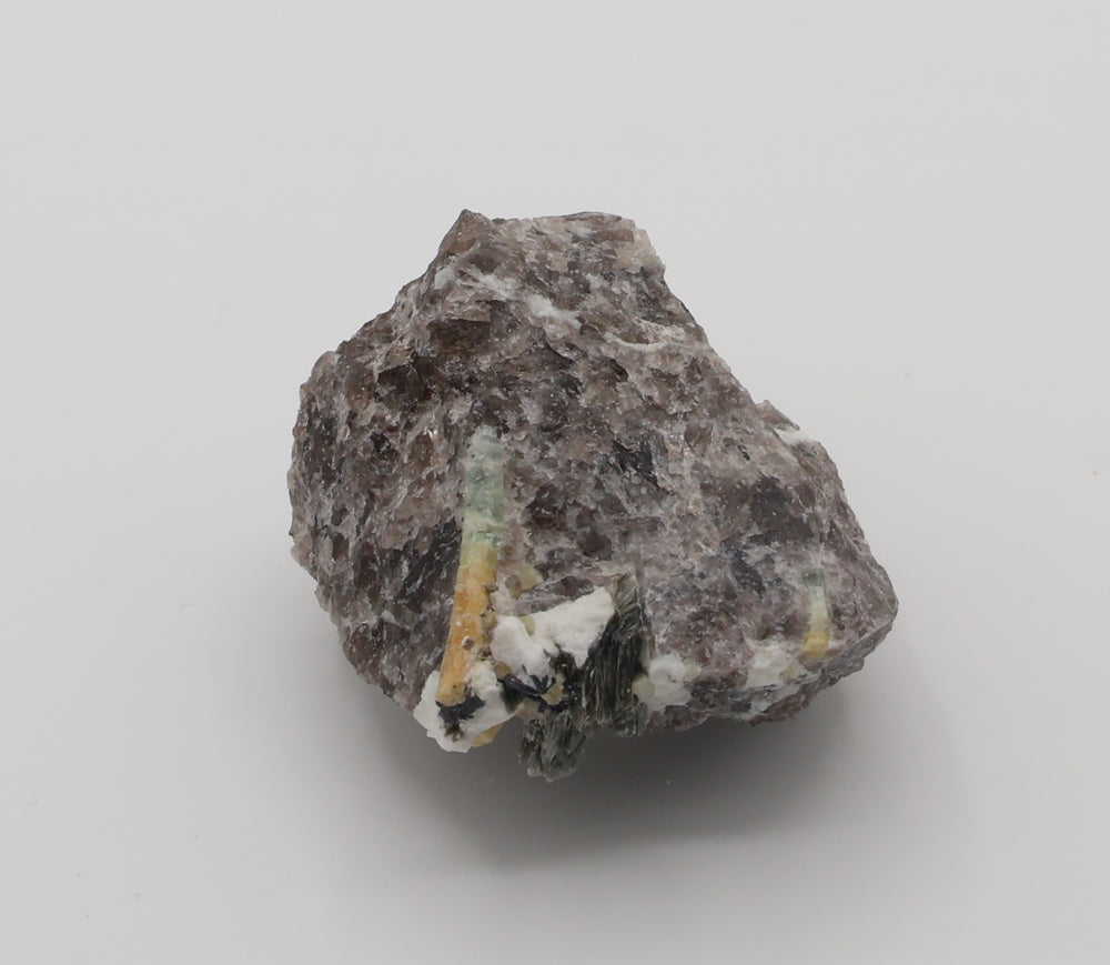 Bi-Colour Beryl with Hematite,  Mica, Feldspar, on Smoky Quartz