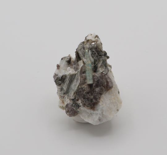 Aquamarine with Mica on Smoky Quartz and Feldspar