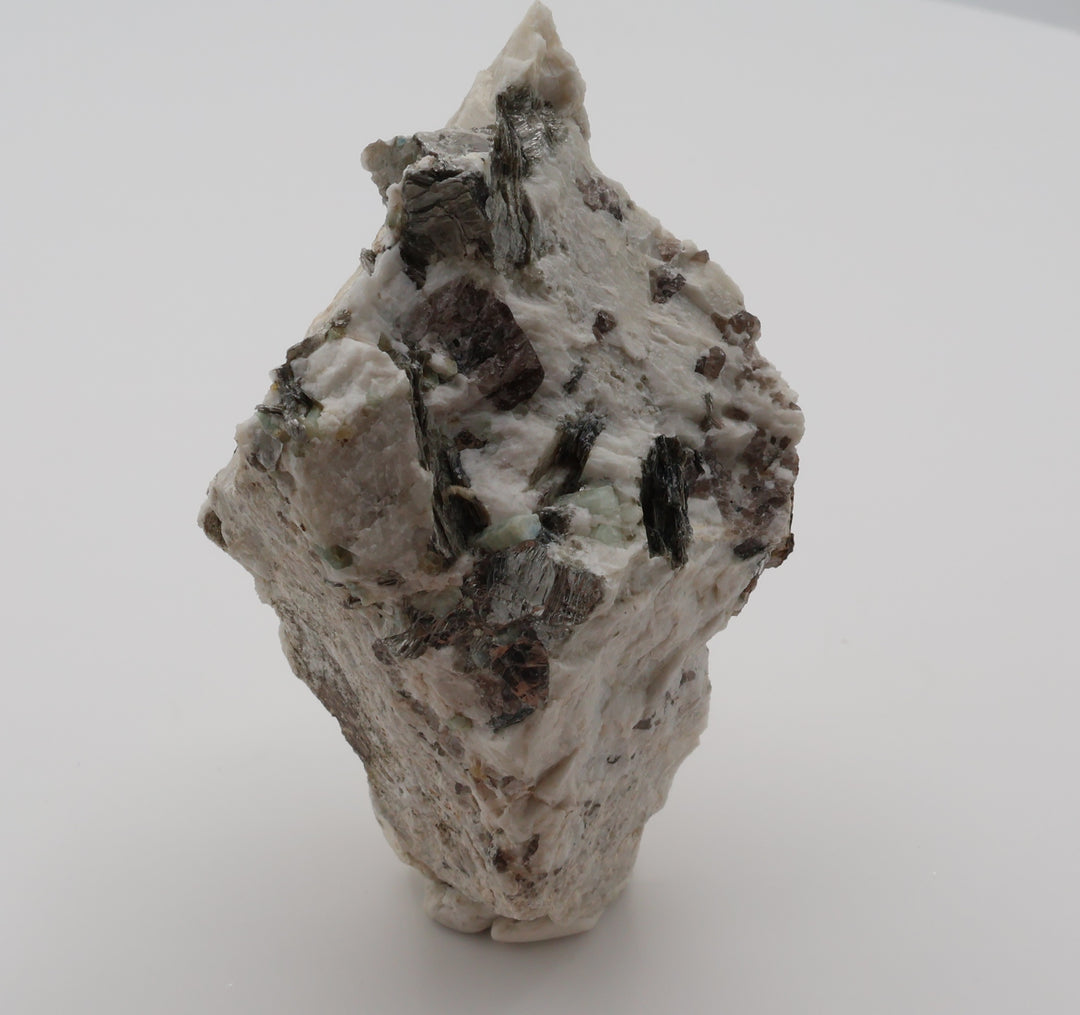 Aquamarine cluster with Mica and Smoky Quartz on Feldspar