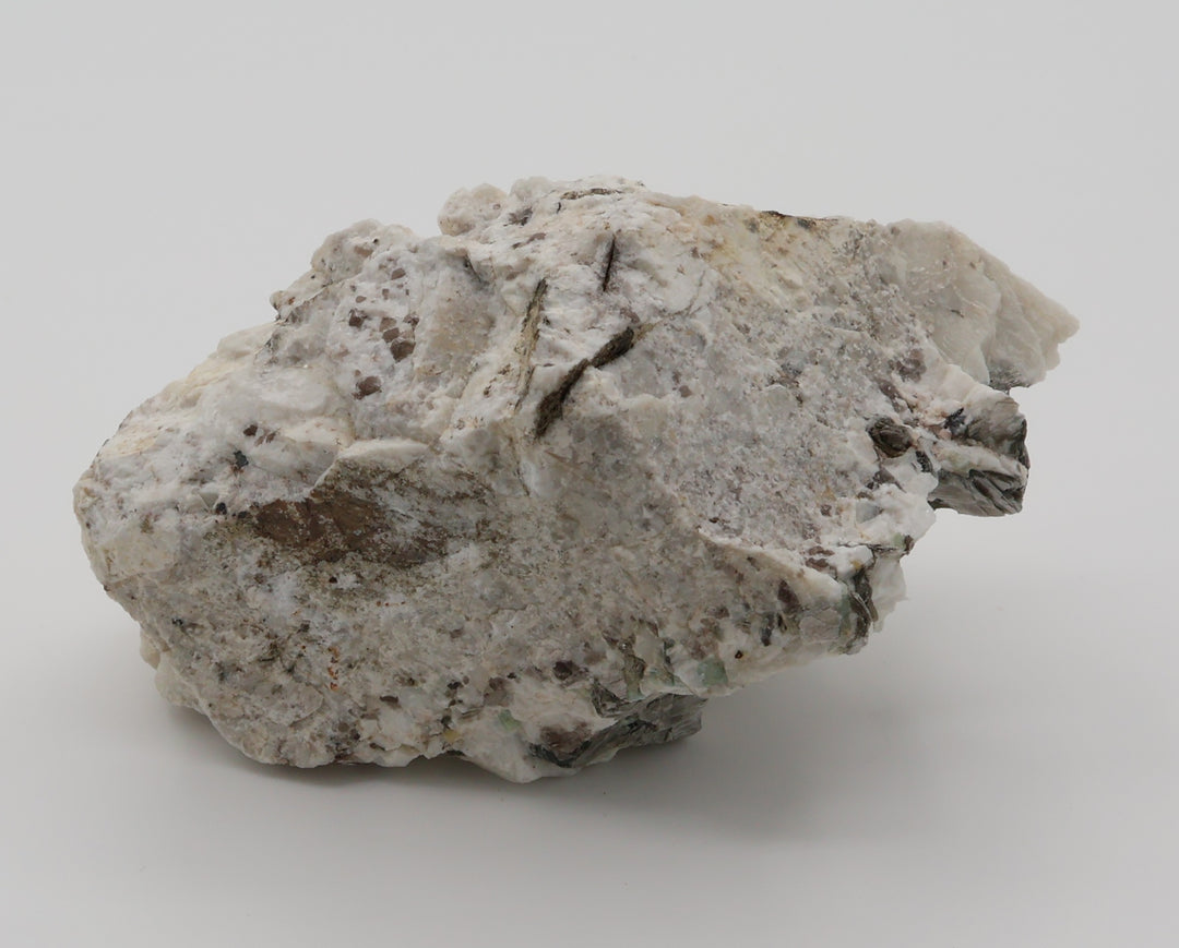 Aquamarine cluster with Mica and Smoky Quartz on Feldspar