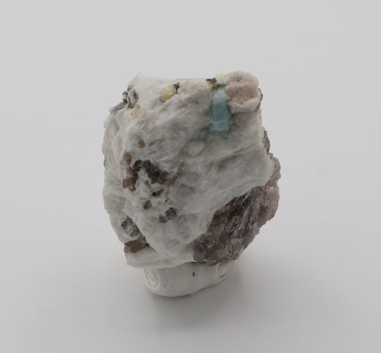Aquamarine and Heliodor with Hematite, Mica, on Smoky Quartz and Feldspar