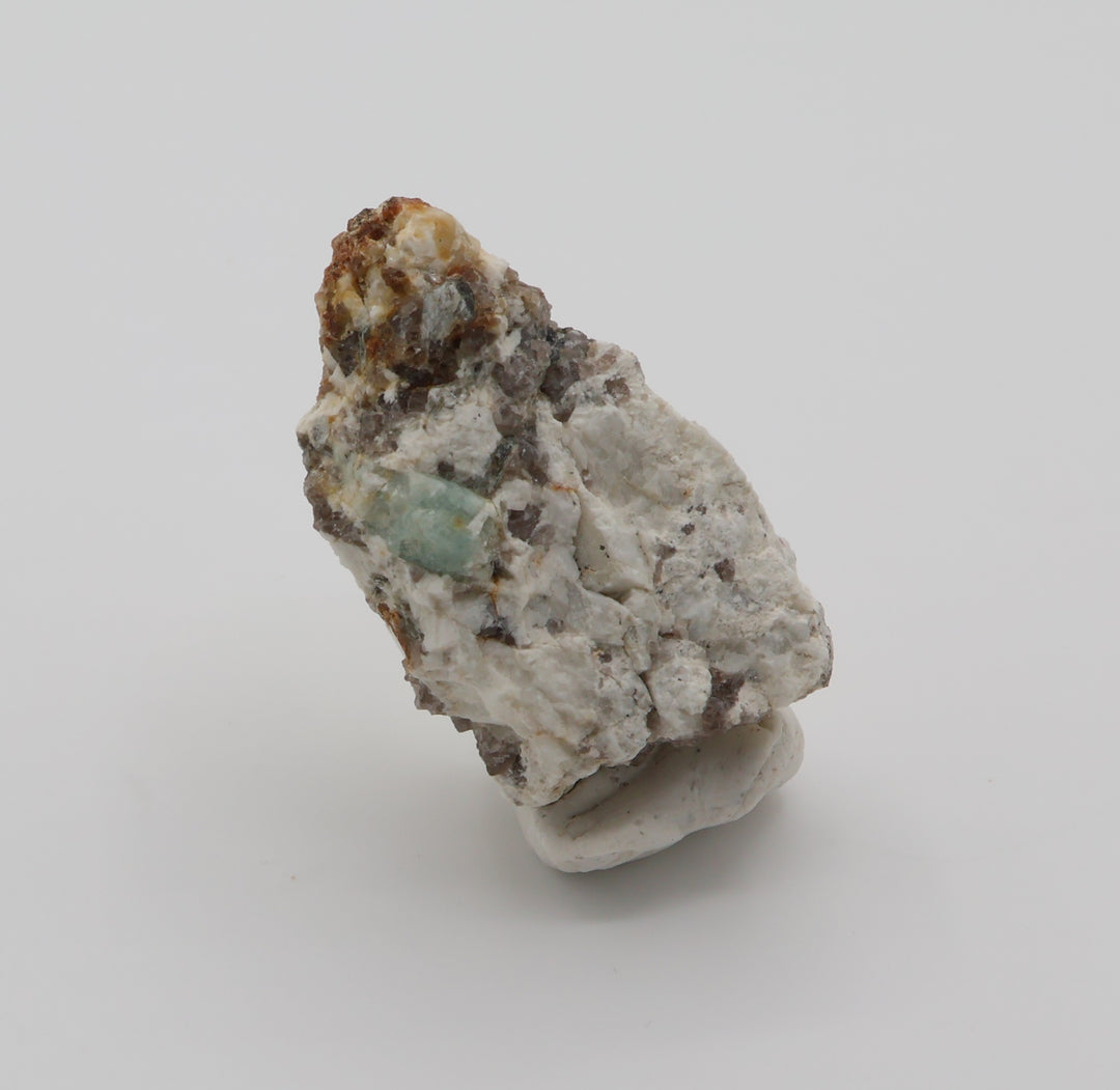Aquamarine with Mica on Smoky Quartz and Feldspar