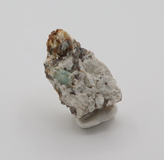 Aquamarine with Mica on Smoky Quartz and Feldspar