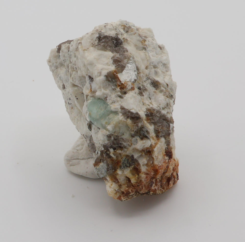 Aquamarine with Mica on Smoky Quartz and Feldspar