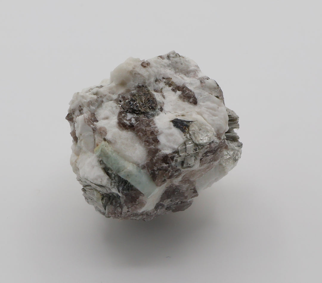 Aquamarine with Mica on Smoky Quartz and Feldspar