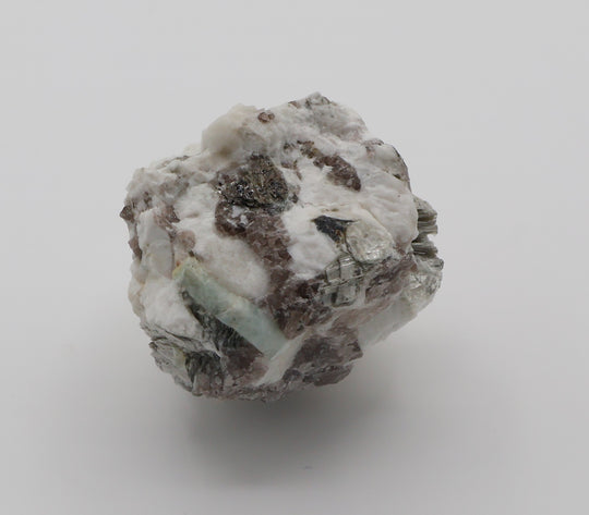 Aquamarine with Mica on Smoky Quartz and Feldspar