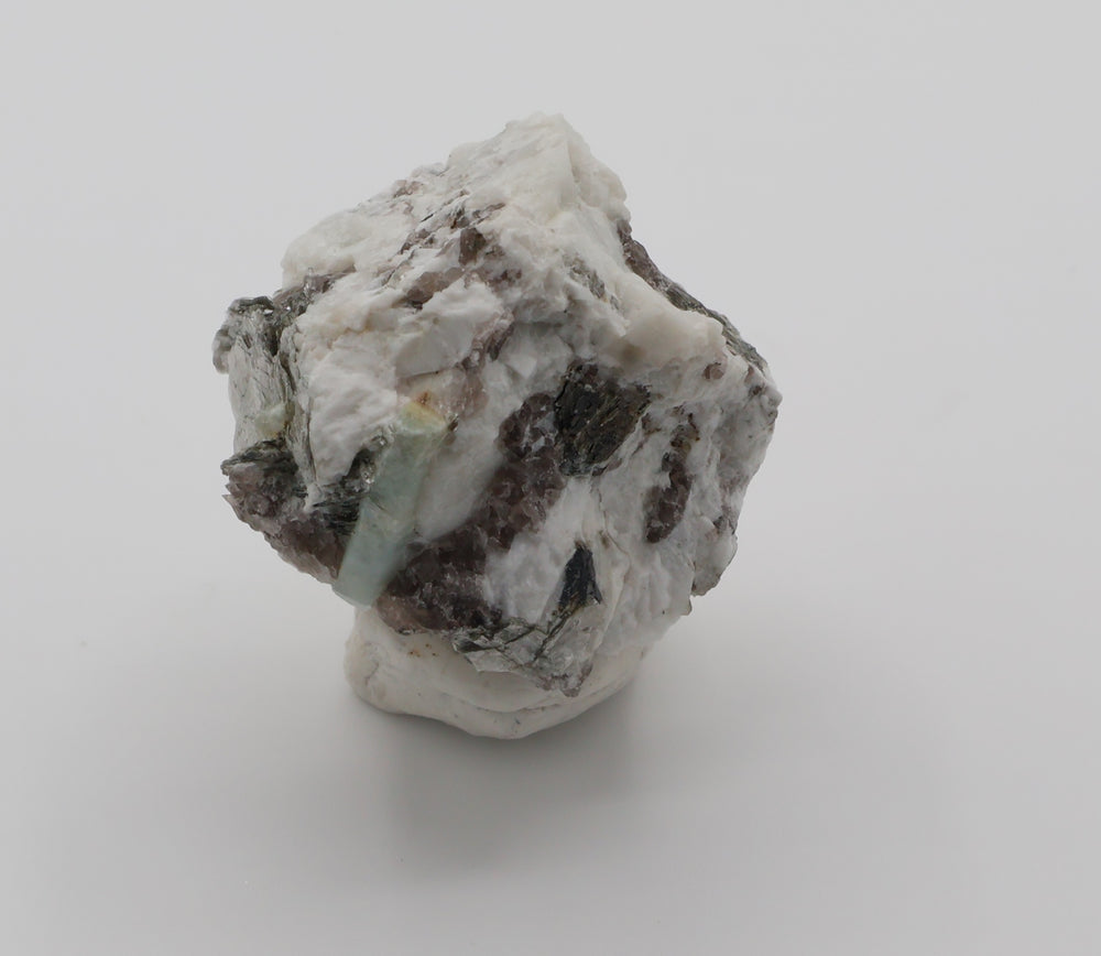 Aquamarine with Mica on Smoky Quartz and Feldspar